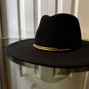 Free People Black Hat with Gold Accent